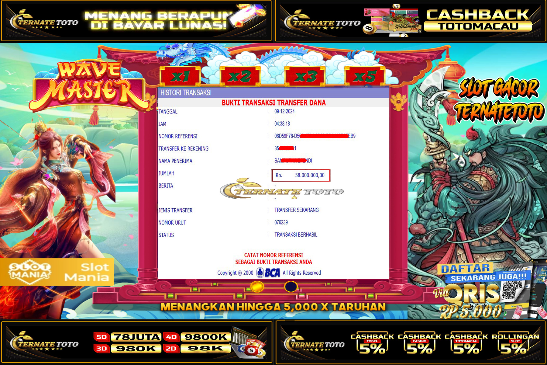 TERNATETOTO - JACKPOT SLOT WAVE MASTER Rp. 58,500,000,-